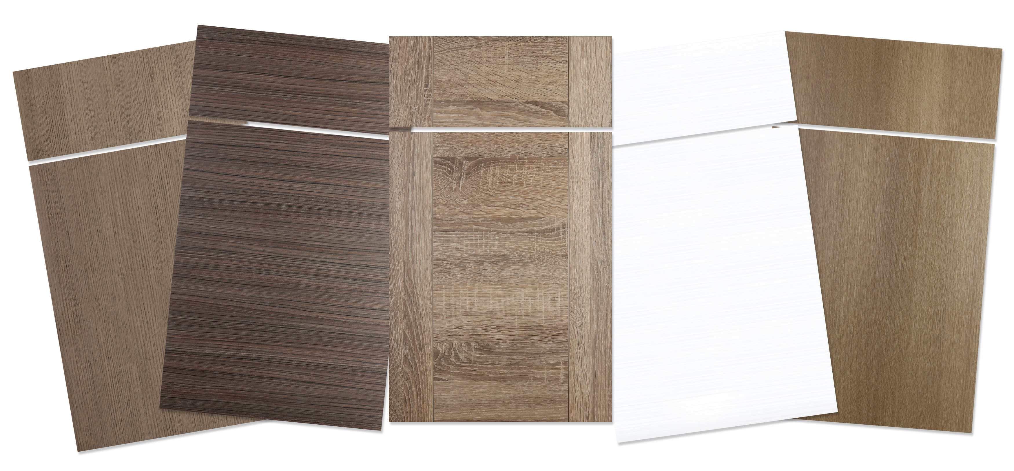A sample of slab door styles from Dura Supreme Cabinetry.