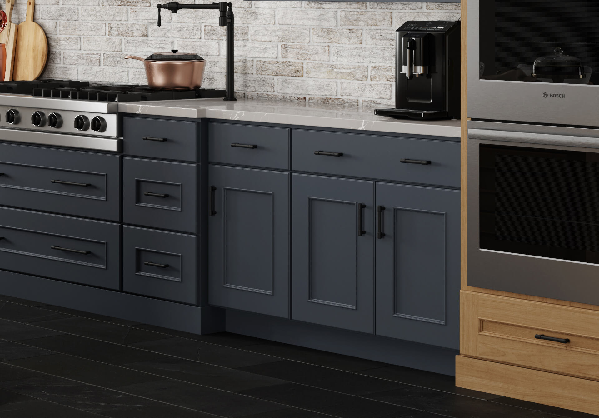 Mixing Slab and 5Piece Drawer Fronts in a Kitchen or Bath Design