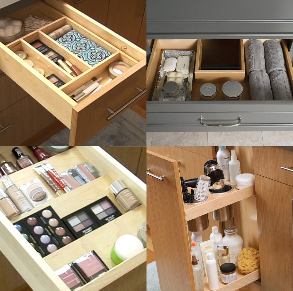 A sampling of bathroom storage options from Dura Supreme Cabinetry