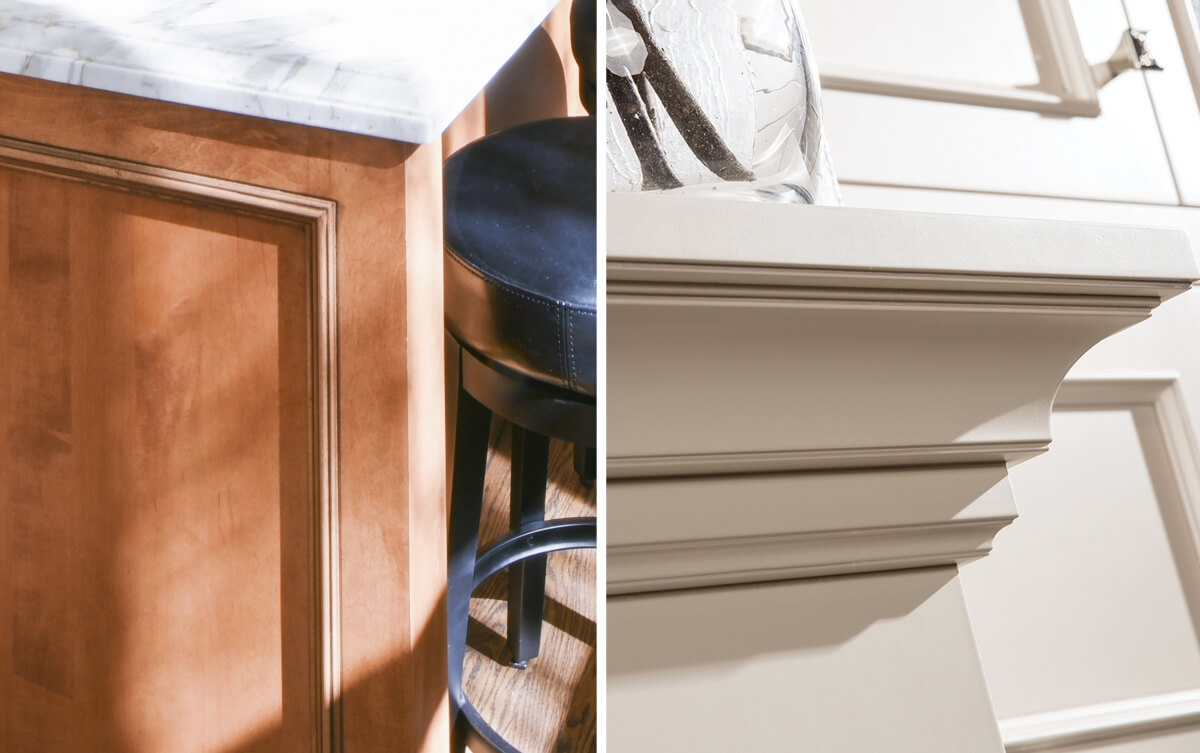 Accent Glaze finishes can be both stained and painted finishes. The left image features the 