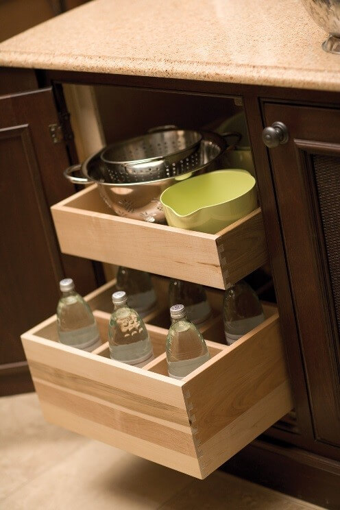 Large Water Bottles in Pull-Out cabinetry by Dura Supreme