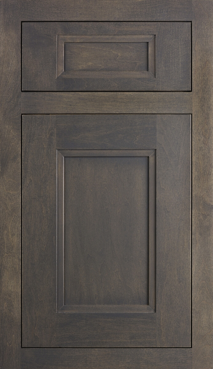Dura Supreme Cabinetry, Inset Styling with Concealed Hinging in Dempsey Door Style in Shell Gray Finish