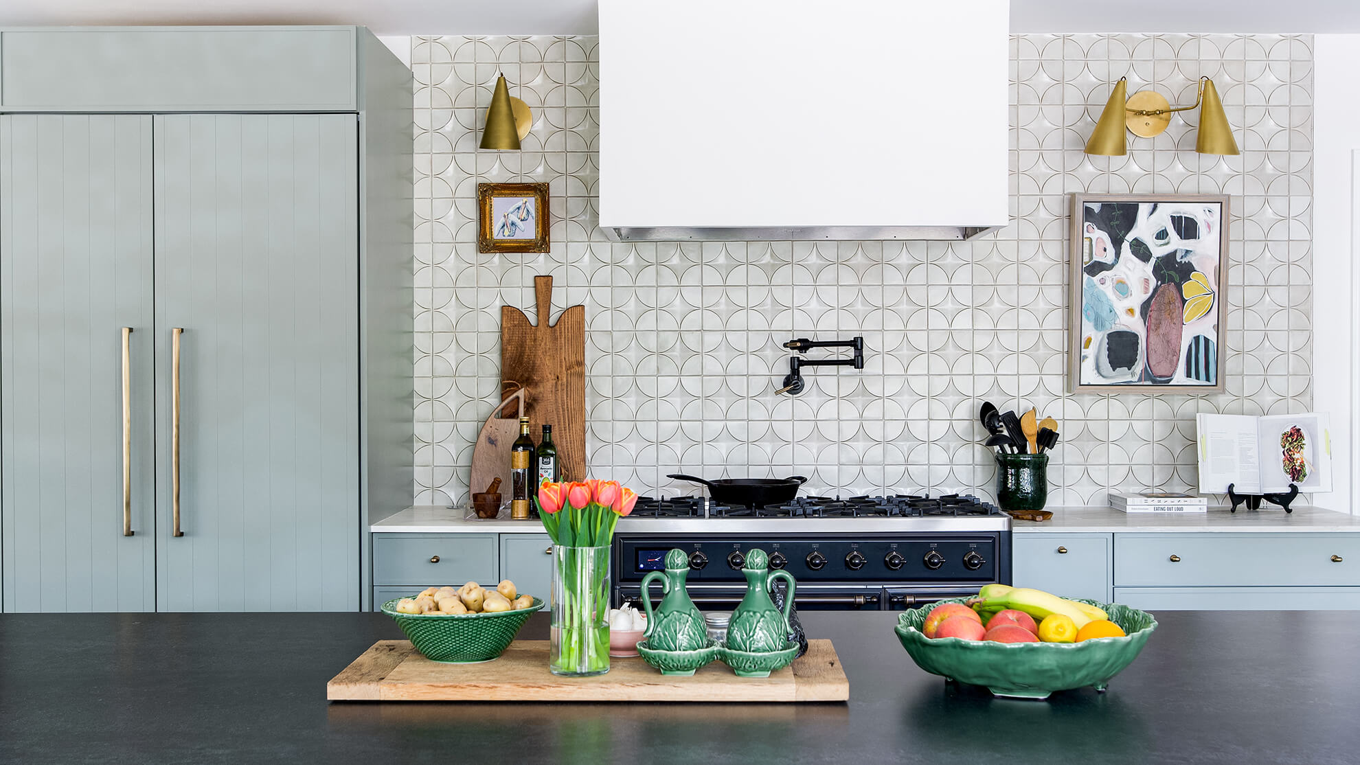 A panel-ready fridge featuring two different door styles. One with a shiplap slab detail and the other with a micro, skinny shaker style.