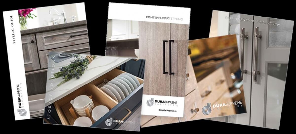 A selection of cabinetry brochures from Dura Supreme Cabinetry.