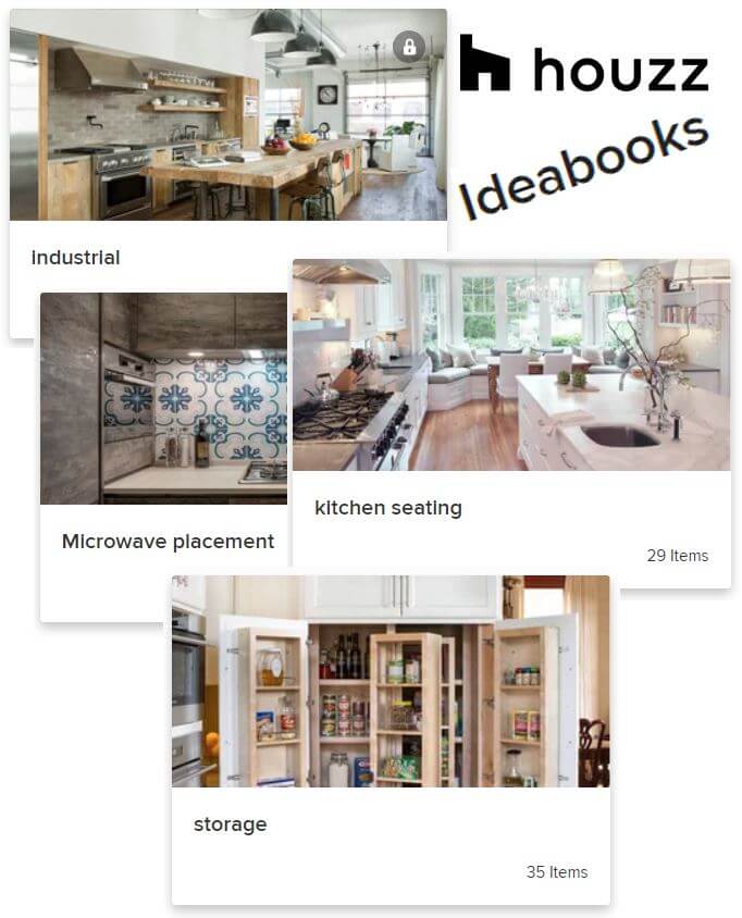 Examples of Houzz Ideabooks that can be shared with clients
