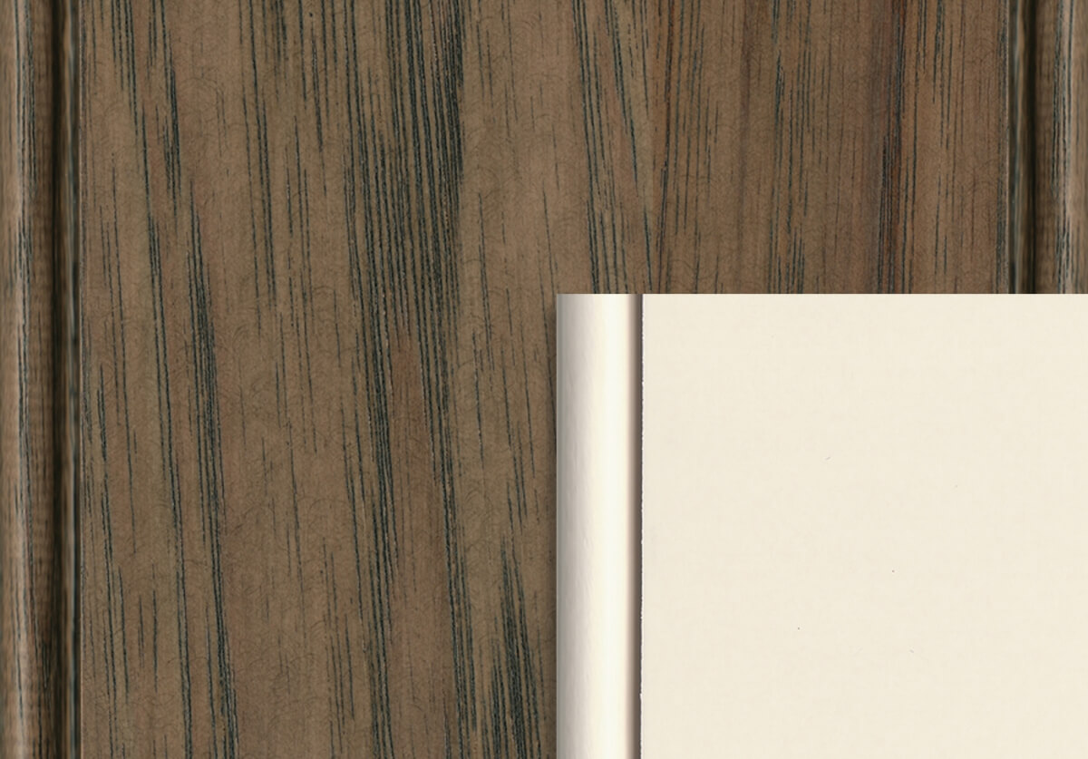 Dura Supreme's Morel stain on Rustic Hickory and Classic White paint on Maple/Paintable.