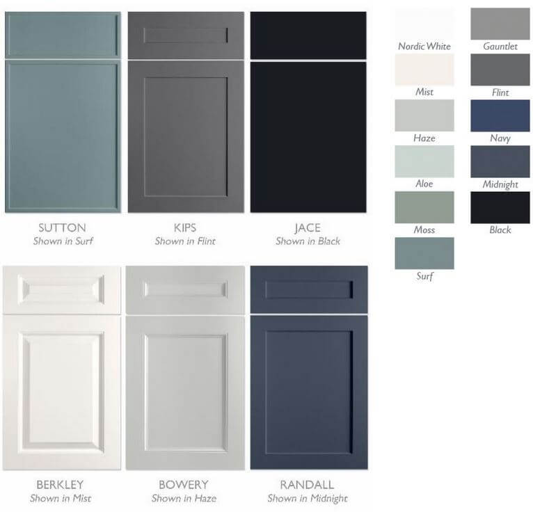Dura Supreme Cabinetry's collection of Matte Foil cabinet door styles and matte finish colors.