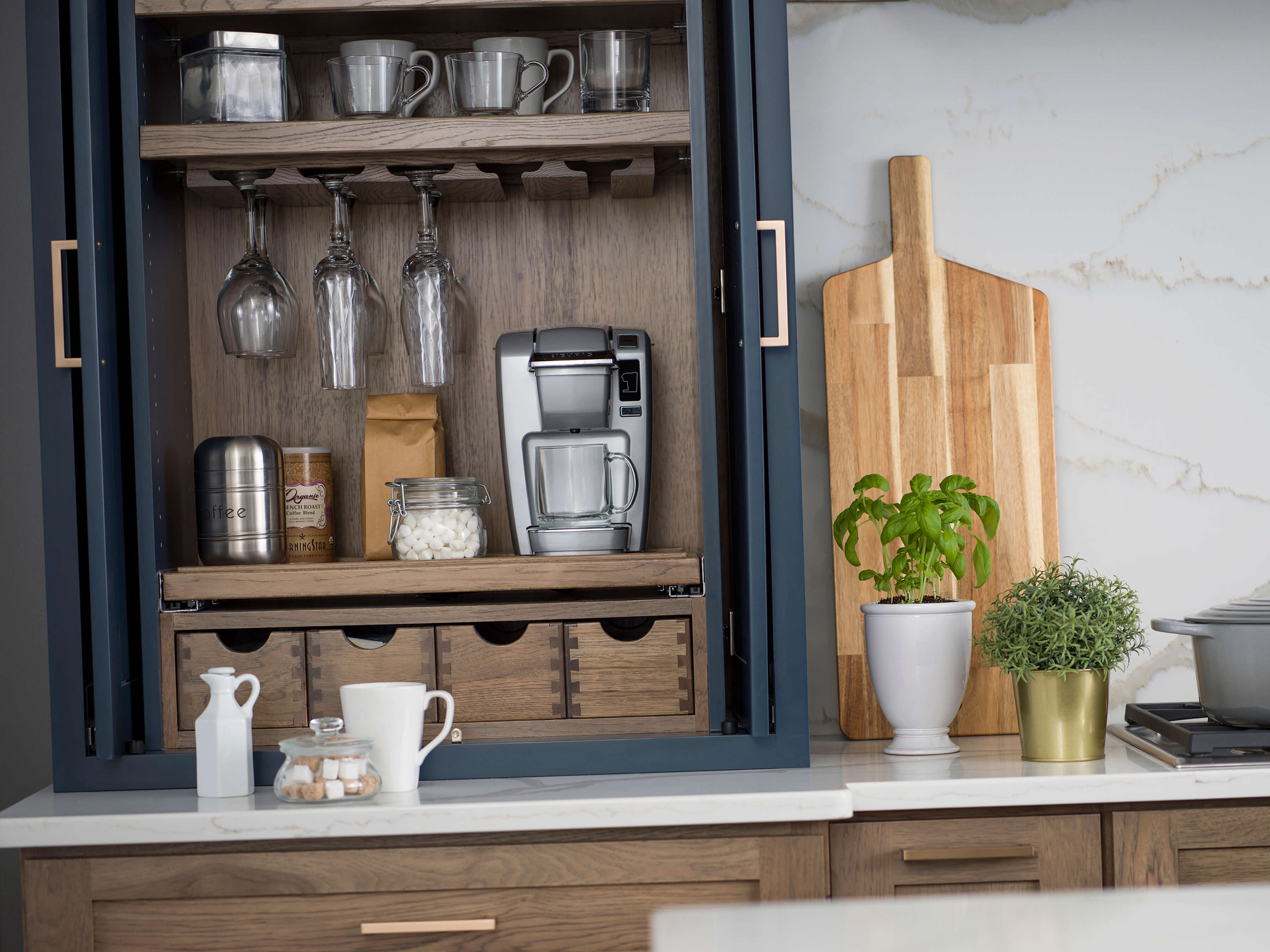 kitchen design with hidden coffee station