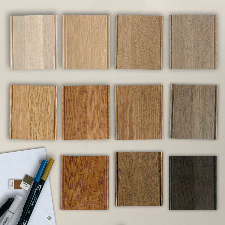 Dura Supreme Cabinetry has introduced a new wood species: Quarter-Sawn White Oak. Admired for its distinctive grain pattern, Quarter-Sawn White Oak is shown here in several different stain colors.