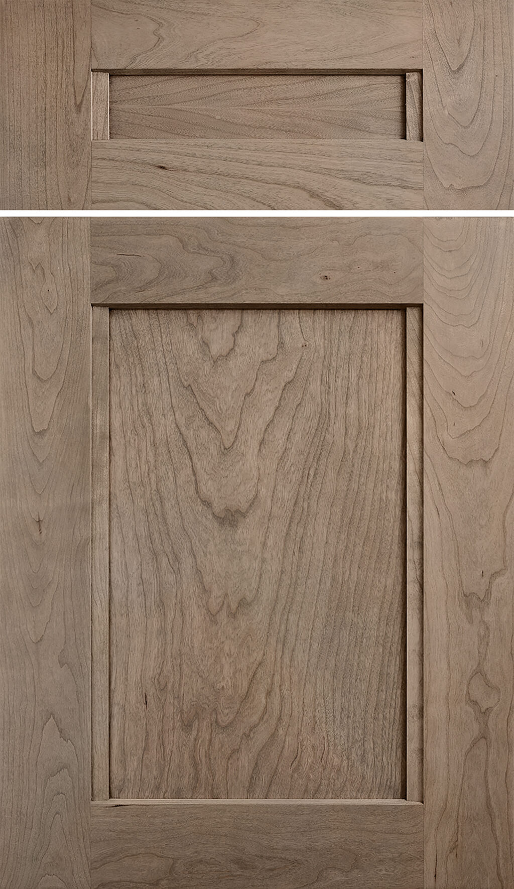 Dura Supreme Cabinetry's Avery flat panel door style with sleek, elegant vertical details shown on cherry with a true-brown stain.