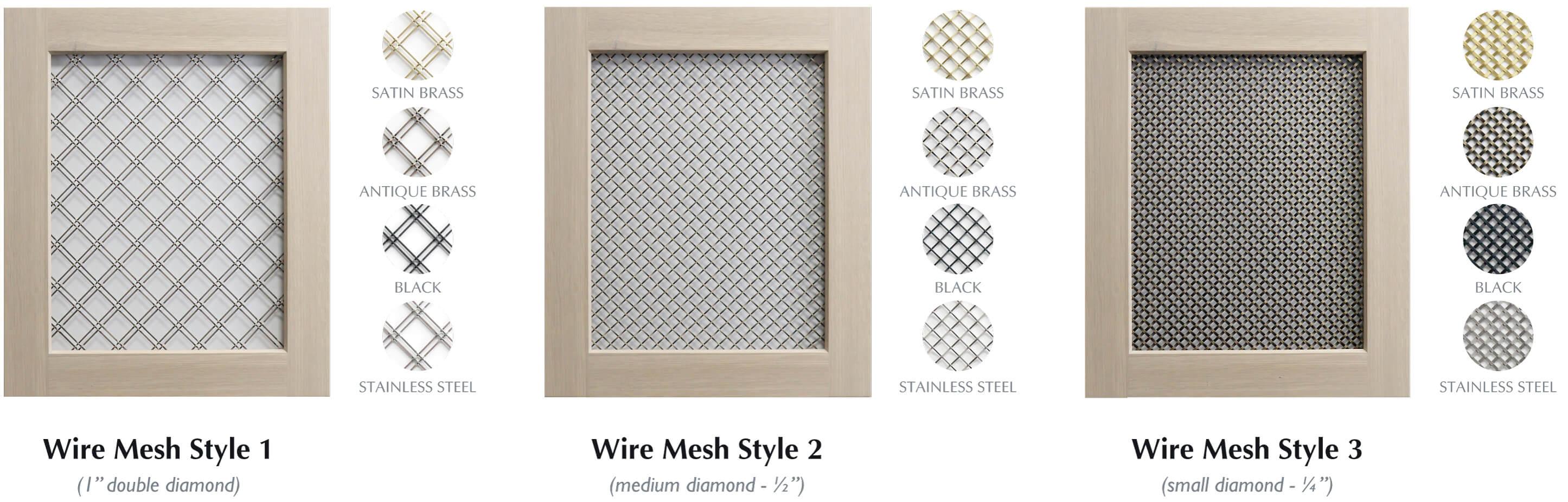 Dura Supreme Cabinetry's Collection of Wire Mesh Insert Styles and Finishes.