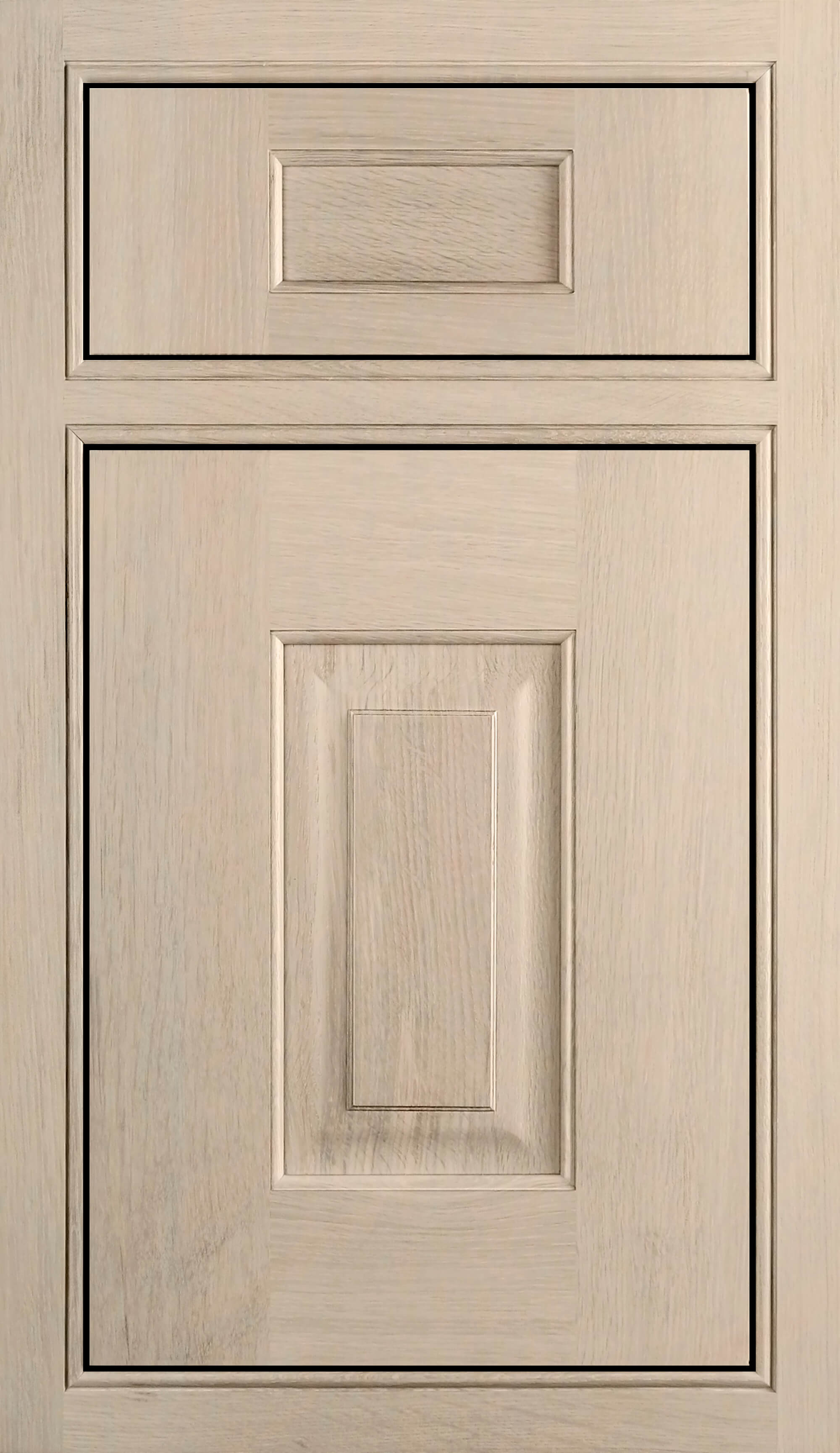 A classic inset door style with raised panels and wide rails and stiles featuring a light 