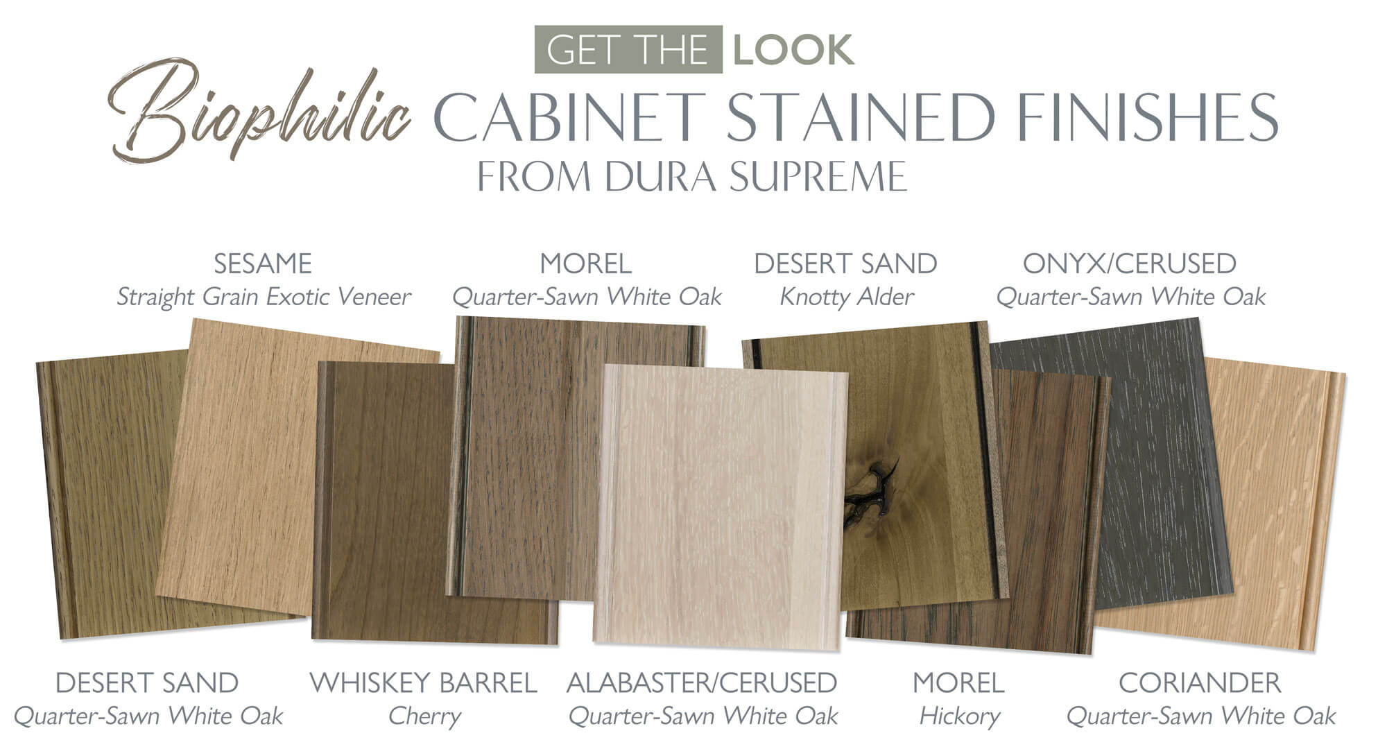 Biophilic cabinet stain colors by Dura Supreme Cabinetry.